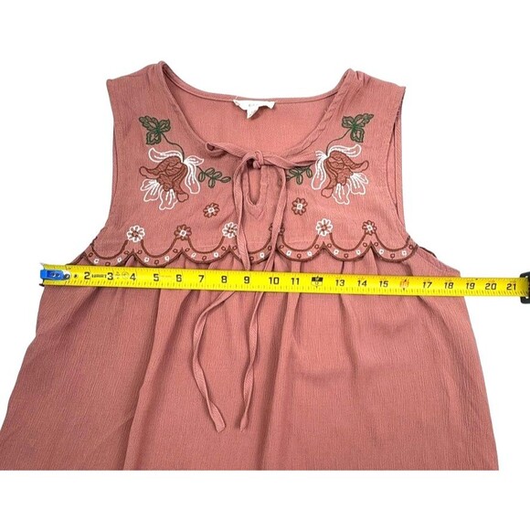 E&M Terra Cotta Embroidered Tie-Front Tank Top Bohemian Boho Crinkle Texture L - Picture 6 of 10